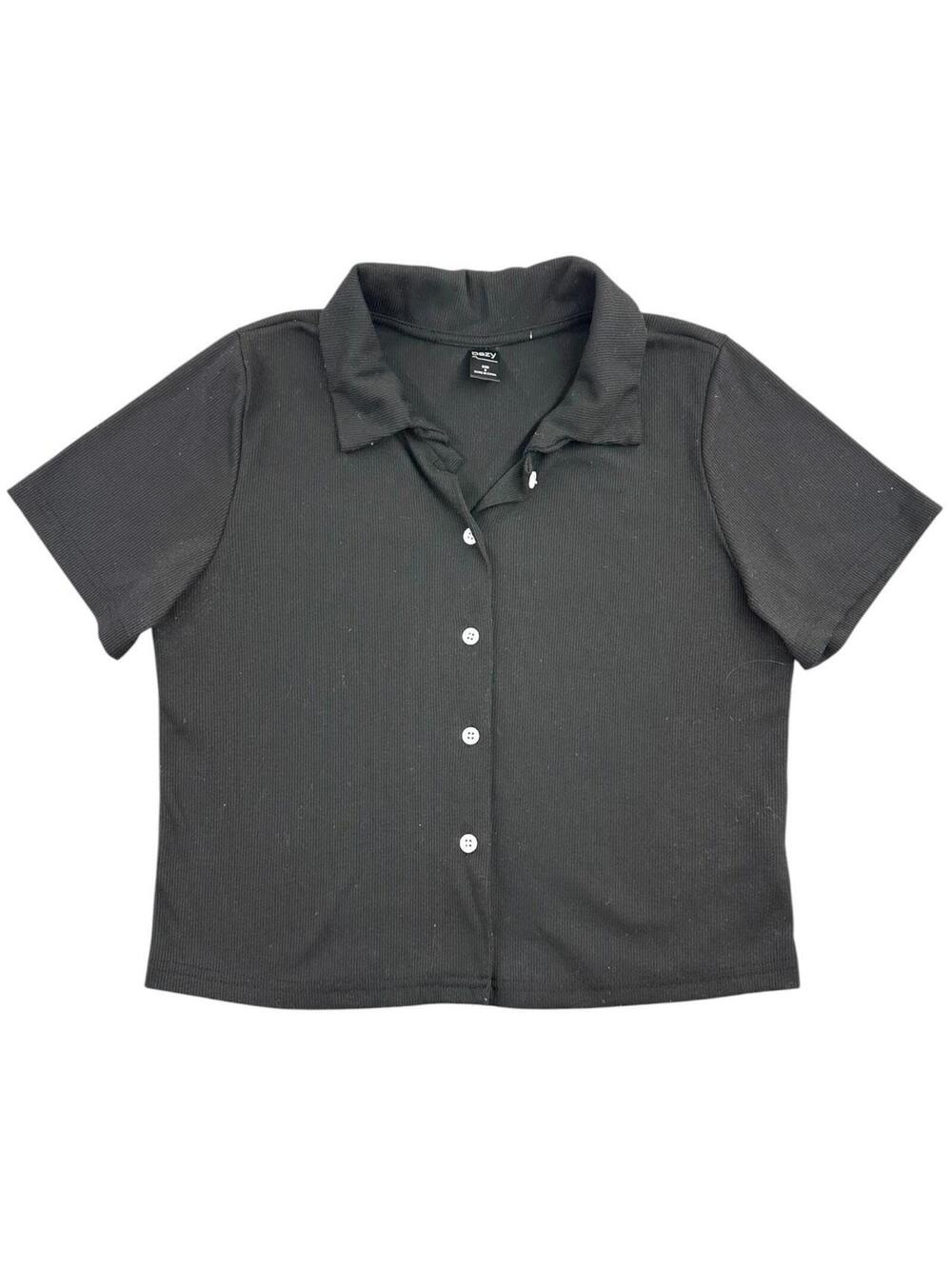 Y2K Black Ribbed Polo Baby Tee